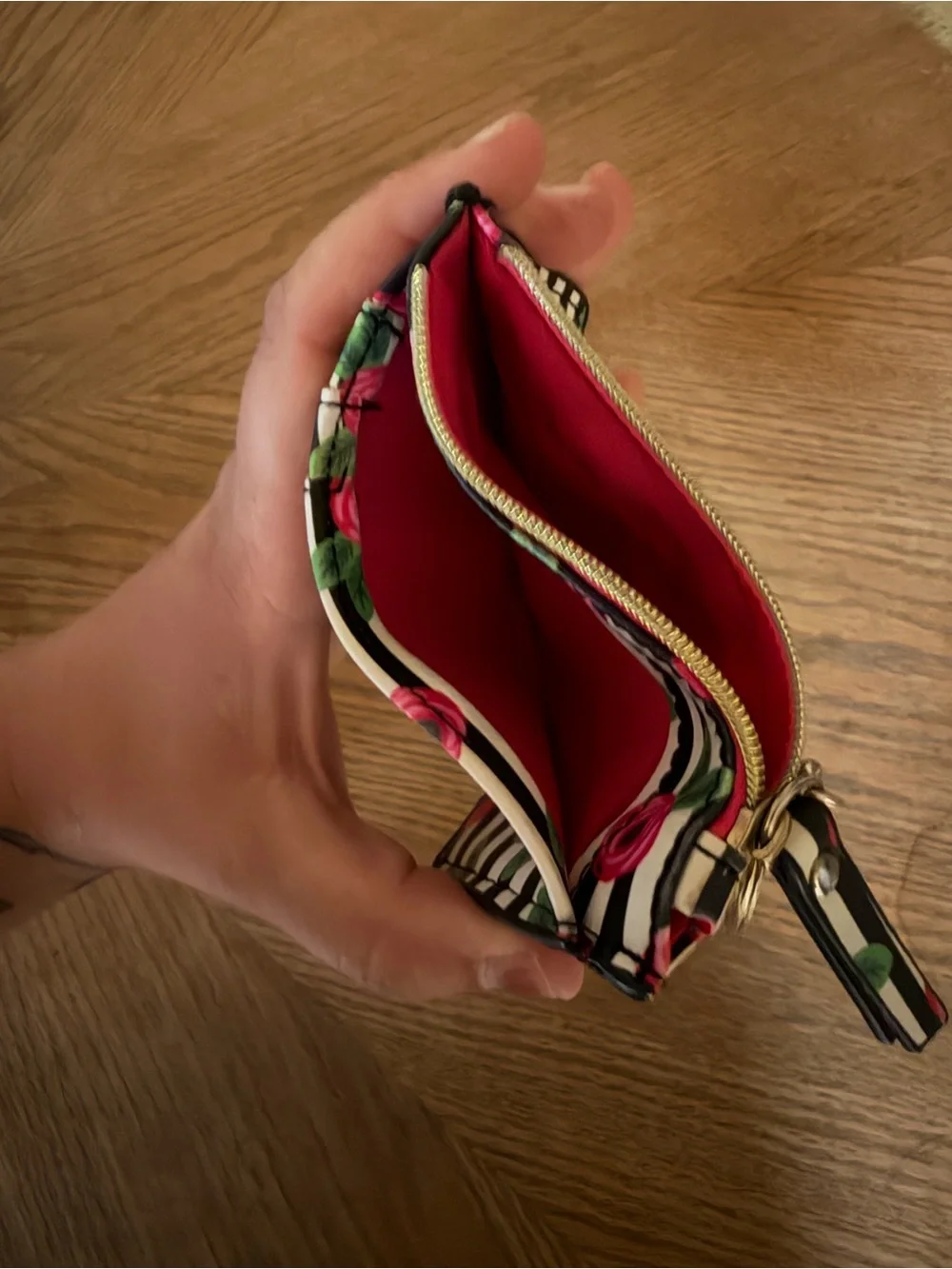 Floral Stripe Card Holder / Wallet with Keyring Pink Roses. Betsy J DUPE